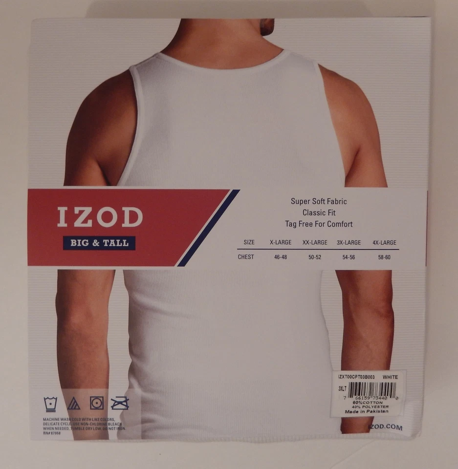 3 CAMISETAS REGATA BRANCAS MASCULINAS IZOD GENUÍNAS 2XL 3XL 4XL mistura de algodão - Imagem 2 de 4