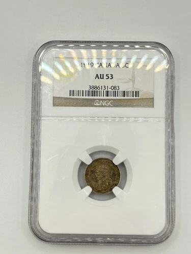 1919 CANADA Silver 5 Cent Coin - NGC AU 53
