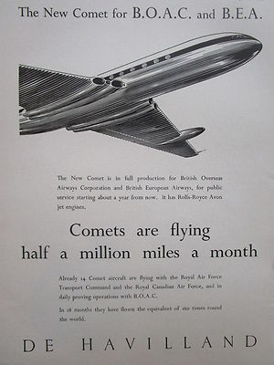 1/1958 PUB DE HAVILLAND FLUGZEUG KOMET AIRLINER BOAC BEA AIRLINES ORIGINAL ANZEIGE