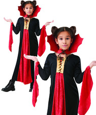 Girls Gothic Vampiress Costume Kids Halloween Vampire Outfit Dracula