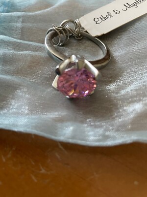 Large Silvertone Ethel & Myrtle Faux Pink Gemstone Key Ring