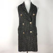 Duffield Lane Xs Black Sparkle Tweed Weston Vest Gold Metallic Sleeveless