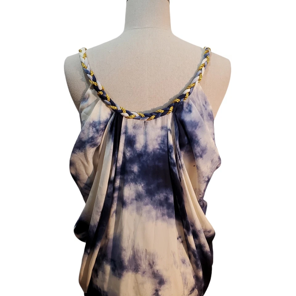 Guess By Marciano Blue, Gold Rope Cloud Tapered Silk Cocktail Dress Size M New - Image 4 of 4