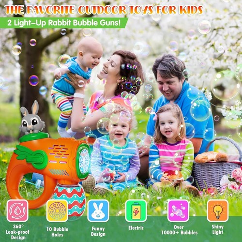 Paquete de 2 regalos de conejito de Pascua para niños fabricante de burbujas soplador encendido automático - Imagen 3 de 6