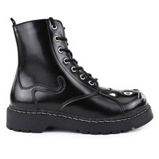T.U.K. T2343 TUK 7-Eye & Zip Round Toe Kitty Sneaker Boot Black Leather