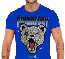 Avenue George V Paris T-Shirt Royal Wolf Rhinestone Men's Sax Blue Tee Shirt NWT