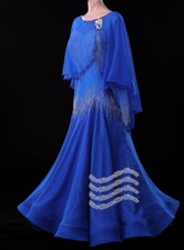 B8691 women ballroom Waltz Tango standard dance dress UK8 US 6 blue sleeve
