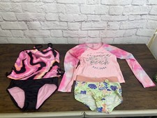 Justice Girls Sz 10 Rash Guard Set Mismatched 2Pc Swimsuit Lot Preowned