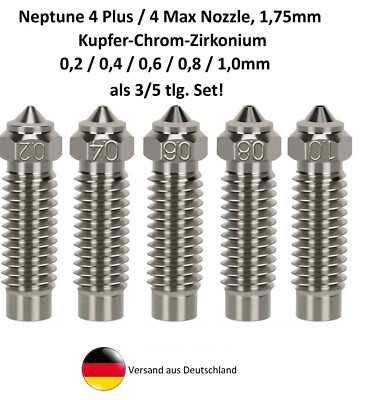 Elegoo Neptune 4 Plus/4 Max, Kupfer Chrom Zirkon Düse, 0,2-1,0mm, als 3/5er Set