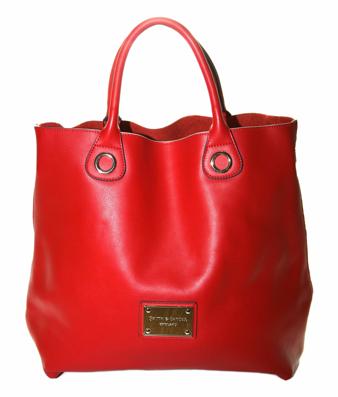 Smith and Canova Womens Large Red Leather Tote Shoulder Bag Handbag
