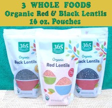 3 Whole Foods 365 Organic 2 czarne 1 czerwona soczewica woreczki po 16 uncji każda - nowe i zapieczętowane