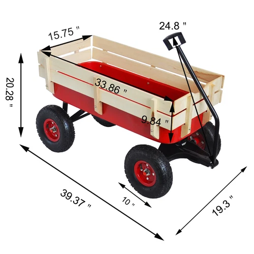 Outdoor Sportwagen Werkzeugwagen Holz Seitenteile Luftreifen Wagen rot - Bild 5 von 20
