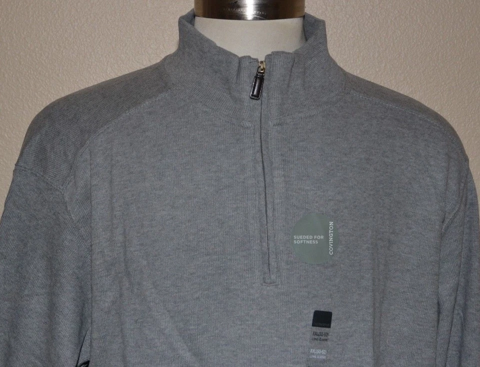 COVINGTON Gray 100% Cotton Mock Pullover 1/2 Zip Sweater Men's XXL 50-52 NWT - Image 2 of 4
