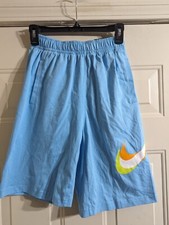 Nike Boy's Large BNWT Standard Fit Cotton Shorts MALIBU Blue w/ Neon Volt Logo