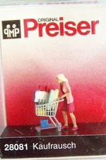 HO Preiser Figure 28081 Woman Shopaholic with Loaded Cart ( SHIPS from CHICAGO )