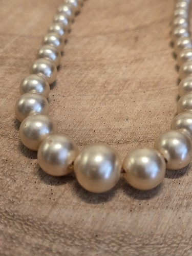 Antique Estate Hand Tied Faux Pearl Necklace/Chocker w/ Rhinestone Clasp - Picture 4 of 9