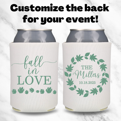 Custom Wedding Can Coolers, Fall In Love - The Millers, Fall Couple Beer Coolies - Picture 5 of 13