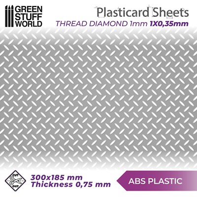 ABS Embossed Plasticard A4 - DIAMOND 1 mm Single Tread - Styrene Plastic Sheets