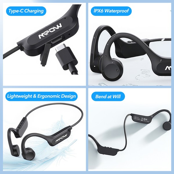 Alternate view of Mpow Waterproof Bone Conduction Headphones Wireless Bluetooth 5.3 Headset