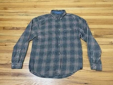 Woolrich Button Up Shirt Men's M Gray Flannel Plaid Button-Down Collared Cotton