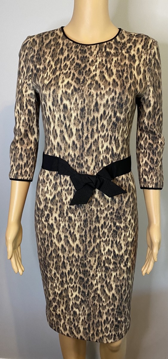 GIAMBATTISTA VALLI wool knit animal print dress with bow SZ