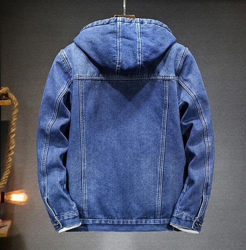 Men's Padded Warm Jacket Coat Winter Faux Fleece Lining Hooded Denim Casual New - Picture 6 of 11