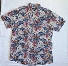 Molokai Surf Co Hawaiian Shirt Mens Large Gray Floral Flamingo Button Tropical