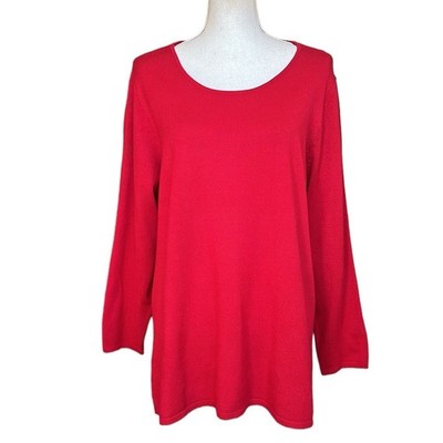 T Tahari Woman Red Knit Hi Low Pullover Sweater Plus Size 1X