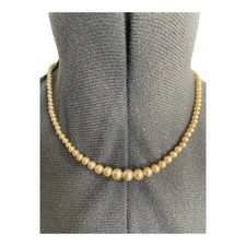 Vintage 16" Single Strand Pearl Choker Necklace Champagne Japan Classic Preppy