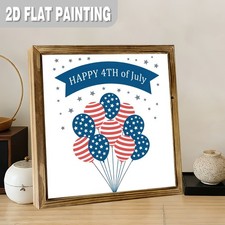 Happy 4th Of July Patriotic Balloon Wooden Plaque USA Stars Stripes Home Decor