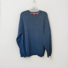 Arrow Men's Sweater Size L Blue Textured Grid Pattern Crewneck 100 Cotton