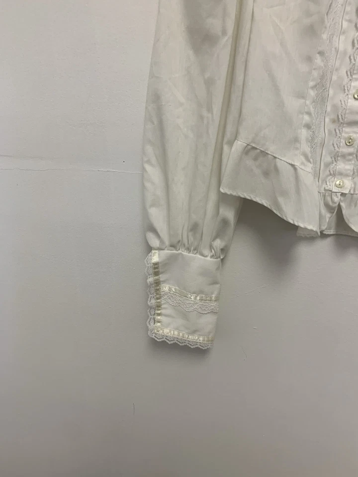 Blusa Victoriana Gunne Sax De Colección S/M Romántica Encaje Volantes Marfil Crepé Foto 4 de 4