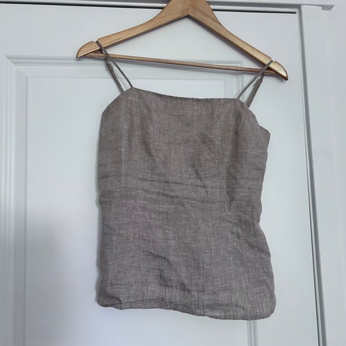 Crescent Linen Spaghetti Strap Tank Top Women’s Small Beige Minimalist Coastal - Picture 5 of 11
