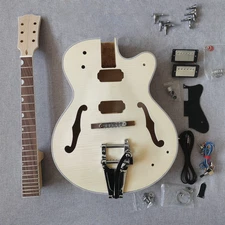 DIY Electric jazz guitar kit f hole semi hollow body Gretch bigsby set neck