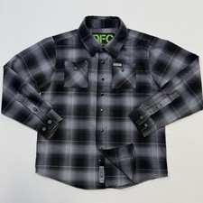 Dixxon Flannel Company Shirt Youth Small Black Gray Plaid Long Sleeve Snap