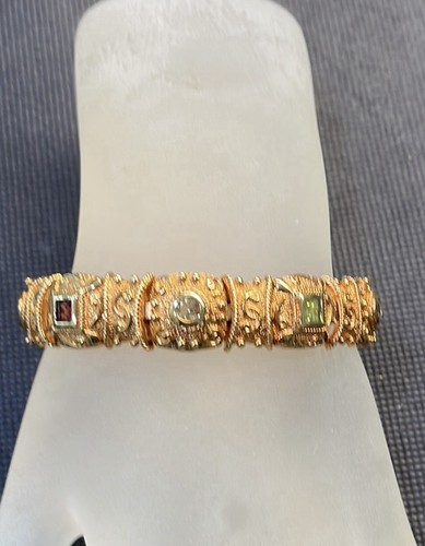 BRACCIALE COCKTAIL ETRUSCO ORO 18K VERMEIL ARGENTO STERLING PIETRE PREZIOSE 7" - Foto 2 di 11