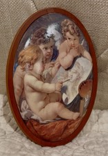 Vintage Domed Ceramic Art  Reproduction Wood ...
