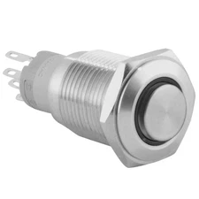 Latching Pushbutton ON/Off Maintained Power Switch Circular Metal Silver with...