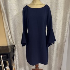 Eliza J Women's Navy Blue Crepe Bell Sleeve Sheath Dress Size 8
