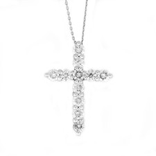 14Kt Gold 1 Ct Genuine Natural Diamond Cross Pendant Necklace