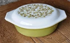 VINTAGE PYREX #043 1-1/2 QT. VERDI-OLIVE GREEN COVERED CASSEROLE DISH WITH LID