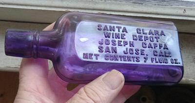 SANTA CLARA WINE DEPOT SAN JOSE,CA PRETTY AMETHYST 7 OZ HAND BLOWN PRE PRO FLASK