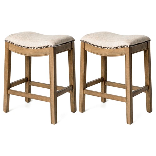 Maven Lane Adrien Saddle Bar Stool, Natural, Counter Height (Open Box) (2 Pack) - Picture 1 of 6