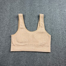Aerie Seamless Ribbed Sports Bra Women Small Tan Heathered Scoop Neck Athleisure