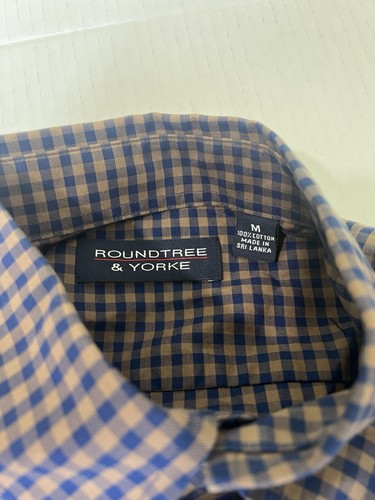 Roundtree & York Men’s Button Down Navy and Brown Christmas Shirt Size Medium - Picture 10 of 12