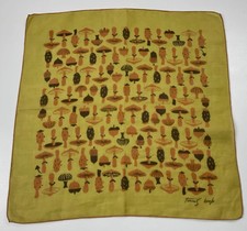Tammis Keene Signed Handkerchief Mustard Orange Brown Mushroom Acorn Cacti 14x14