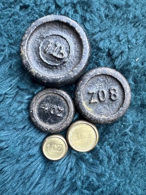 Vintage 5er Set Imperial Weight Gusseisen Rundgewichte (1 Pfund, 8-4-2-1 Unzen) selten