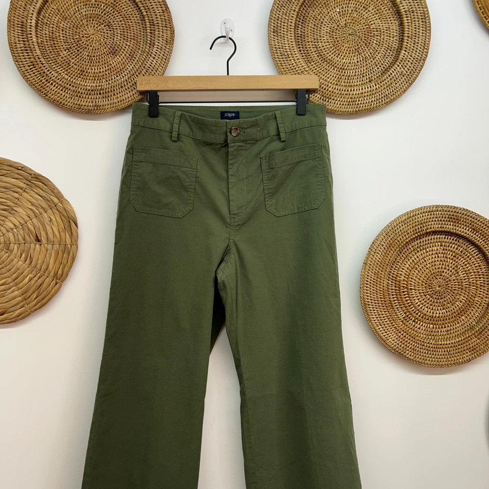 J. Crew Green High Rise Patch Pocket Wide Leg Pant 29 Preppy Cotton Linen Casual - Image 4 of 4