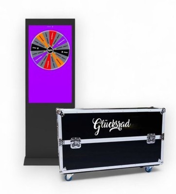Digital Signage Indoor-Stele, Set Glücksrad + Flightcase