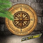 Compass Wall Art Wooden Style Vintage Tin Metal Sign 8x8 Round